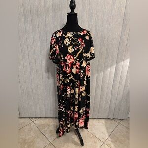 3XL LuLaRoe Carly Hi Low Dress Black Floral Unicorn